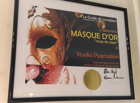 Le Studio Pygmalion récompensé par un MASQUE D'OR  Coup de coeur par LE GUIDE DU COMEDIEN